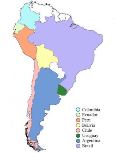 Color coordinated map of South America